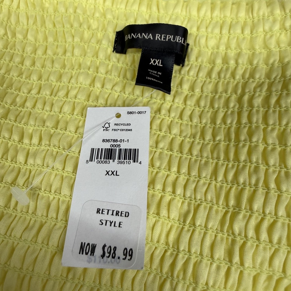 Banana Republic Blouse Womens XXL Yellow Ramie Twist Front‎ Balloon Sleeve - Picture 6 of 10